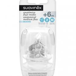 Suavinex - Tetina Anatómica Silicona Boca Ancha Talla 2 M Flujo Medio +6 Meses Sistema Anticólico