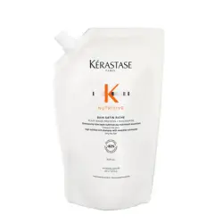 Bain Satin Riche Refill Pouch - 500 ml - Kérastase - Champú altamente nutritivo para cabello muy seco.
Producida con un 82% menos de plástico que dos