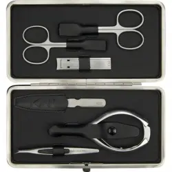Kai Beauty Care Kit de gel de uñas en estuche de piel de napa con estructura de acero 6 piezas Tijera manicura microdentadas 9 cm + tijera cutícula 9 cm + lima 9,5 cm + pinzas Men's Care + alicates pedicura 6,0-6,5 mm + cortaúñas Men's Care Leaf T...