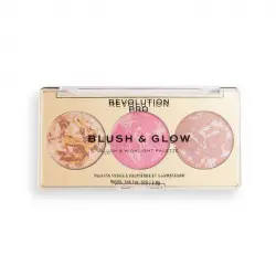 Revolution Pro - Paleta de iluminador y colorete Blush and Glow - Rose Glow