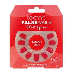 Technic Cosmetics - Uñas postizas False Nails Short Square - Solar Red