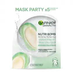 Garnier - Pack de 5 mascarillas faciales nutritivas y reparadoras Nutri Bomb - Leche de almendras