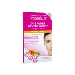 Evoluderm - 20 bandas depilatorias de cera fría - Rostro e ingles