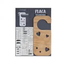 Placa Pomo Puerta Madera Corazones