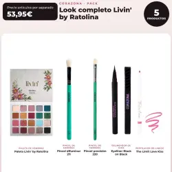 CORAZONA - Pack Look Completo Livin' by Ratolina - Paleta de Sombras + 2 Pinceles + Delineador + Perfilador de Labios
