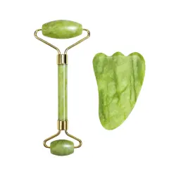 Rodillo De Jade + Piedra Guasha Gua Sha Verde