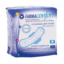 Farmaconfort - 10 Compresas De Algodón Ultra Noche Con Alas