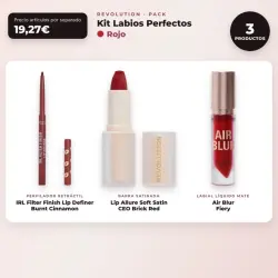 Makeup Revolution - Set de Perfilador de labios IRL Filter Finish Lip Definer - Burnt Cinnamon + Barra de labios satinada Lip Allure Soft Satin - CEO Brick Red + Labial líquido mate Air Blur - Fiery