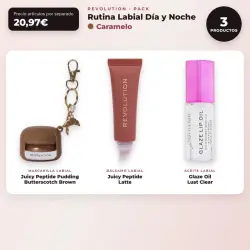 Makeup Revolution - Set de Mascarilla labial Juicy Peptide Pudding - Butterscotch Brown + Bálsamo labial Juicy Peptide - Latte + Aceite para labios Glaze Oil - Lust Clear
