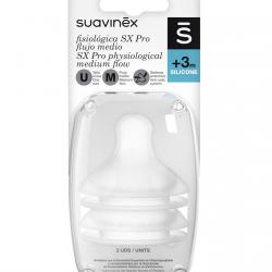 Suavinex - Tetina Fisiológica SX Pro De Silicona Flujo Medio +3 Meses Sistema Anticólico