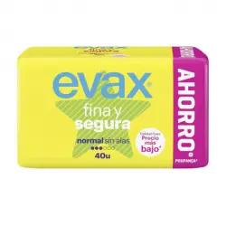 Evax - Compresas normal sin alas Fina y Segura - 40 unidades