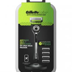 Gillette - Estuche De Viaje Maquinilla De Afeitar Con Barra Exfoliante + 5 Recambios Labs