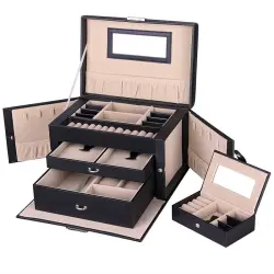Joyero UNIQ XL de Cuero PU Negro con 20 Compartimentos y Cerradura Joyero Joyero UNIQ XL de Cuero PU Negro con 20 Compartimentos y Cerradura