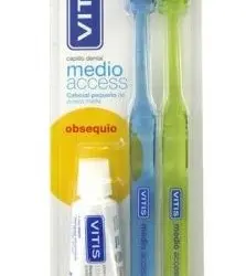 Vitis Cepillo de Dientes Medio Access Duplo 2 Unidades + Pasta 15 ml