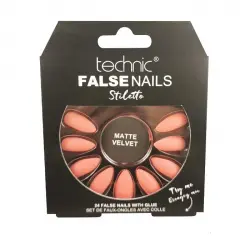 Technic Cosmetics - Uñas postizas False Nails Stiletto - Coral Matte Velvet