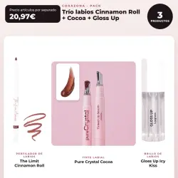 CORAZONA - Pack Trío Labios con The Limit Cinnamon Roll, Pure Crystal Cocoa y Gloss Up Icy Kiss