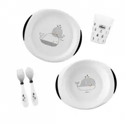 Chicco - Conjunto de Comida Infantil Black & White Ballenas 18M+ Chupetes 1 pieces unisex