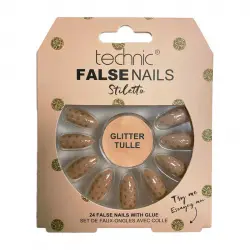 Technic Cosmetics - Uñas postizas False Nails Stiletto - Glitter Tulle