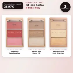 Makeup Revolution - Set de Paleta de coloretes Icon Blush - Rebellious Red + Paleta de bronceadores Bronze Icon - Divine Fair + Paleta de iluminadores Highlight Icon - Rosy Gold Glow