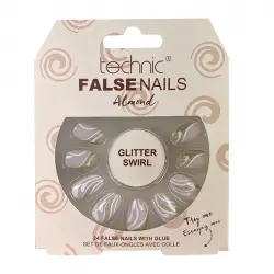 Technic Cosmetics - Uñas postizas False Nails Almond - Glitter Swirl