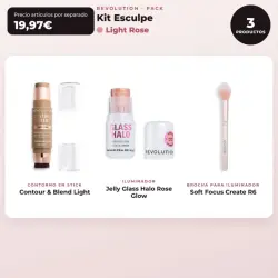 Makeup Revolution - Set de Contorno en stick Reloaded Contour & Blend - Light + Iluminador Jelly Glass Halo - Rose Glow + Brocha para iluminador Soft Focus Create - R6