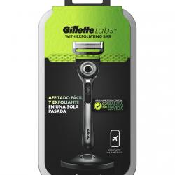 Gillette - Estuche De Viaje Maquinilla De Afeitar Con Barra Exfoliante + 1 Recambio Labs