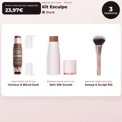 Makeup Revolution - Set de Contorno en stick Reloaded Contour & Blend - Light + Iluminador Jelly Glass Halo - Golden Glow + Brocha para iluminador Soft Focus Create - R6