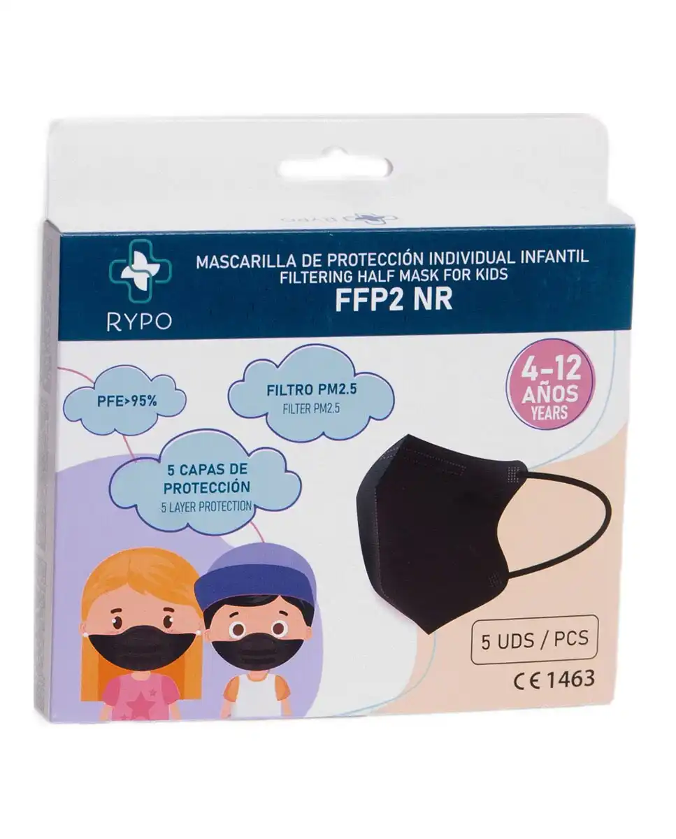 Rypo - Mascarilla FFP2 Infantil Negra Rypo (5 unid). - Rypo - Comparador de precios