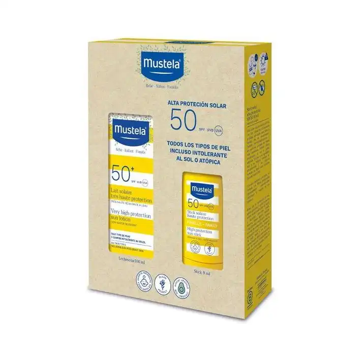Pack Leche Solar Muy Alta Protección SPF50 + Stick Solar Alta Protección SPF50+ - Mustela - Comparador de precios