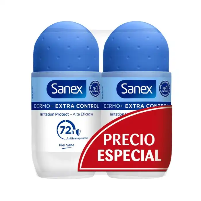 Desodorante Roll-On Dermo+ Extra Control 72h Antitranspirante 100 ml - Sanex - Comparador de precios