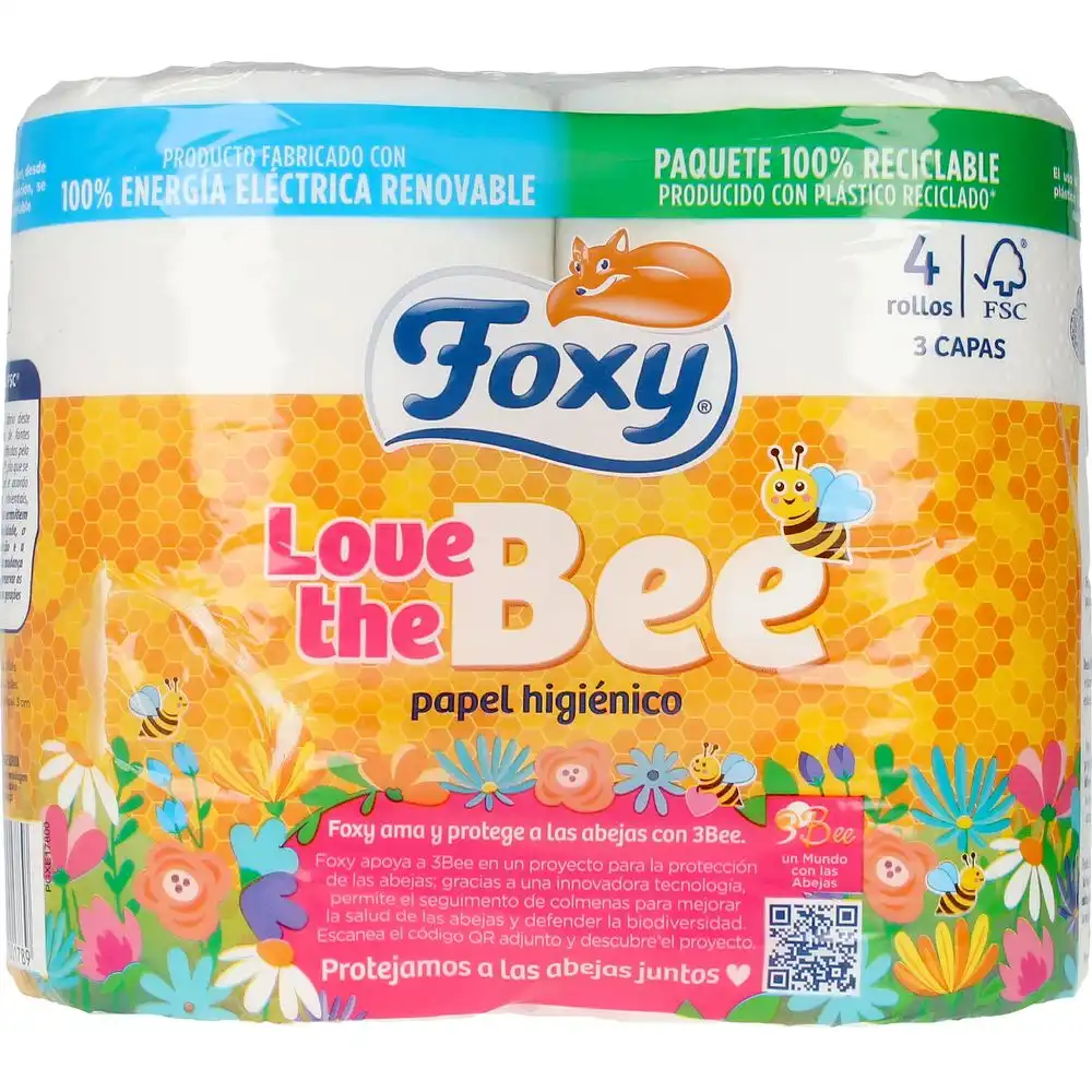 Love The Bee papel higiénico 3 capas 4 rollos - FOXY - Comparador de precios