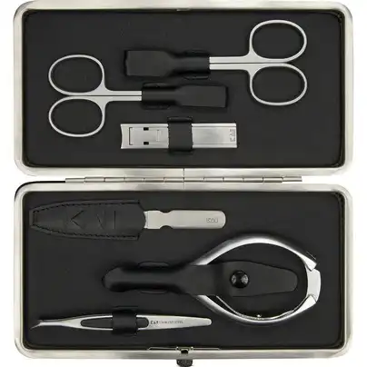 Kai Beauty Care Kit de gel de uñas en estuche de piel de napa con estructura de acero 6 piezas Tijera manicura microdentadas 9 cm + tijera cutícula 9 cm + lima 9,5 cm + pinzas Men's Care + alicates pedicura 6,0-6,5 mm + cortaúñas Men's Care Leaf T... - Kai Beauty Care - Comparador de precios