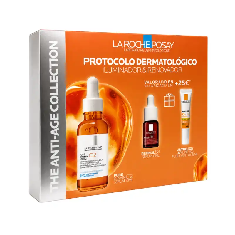 Protocolo Iluminador & Renovador: Pure Vitamin C12 Serum 30ml + Retinol B3 Serum + Anthelios Uvmune 400 Fluido Spf50+ - La Roche-Posay - Comparador de precios