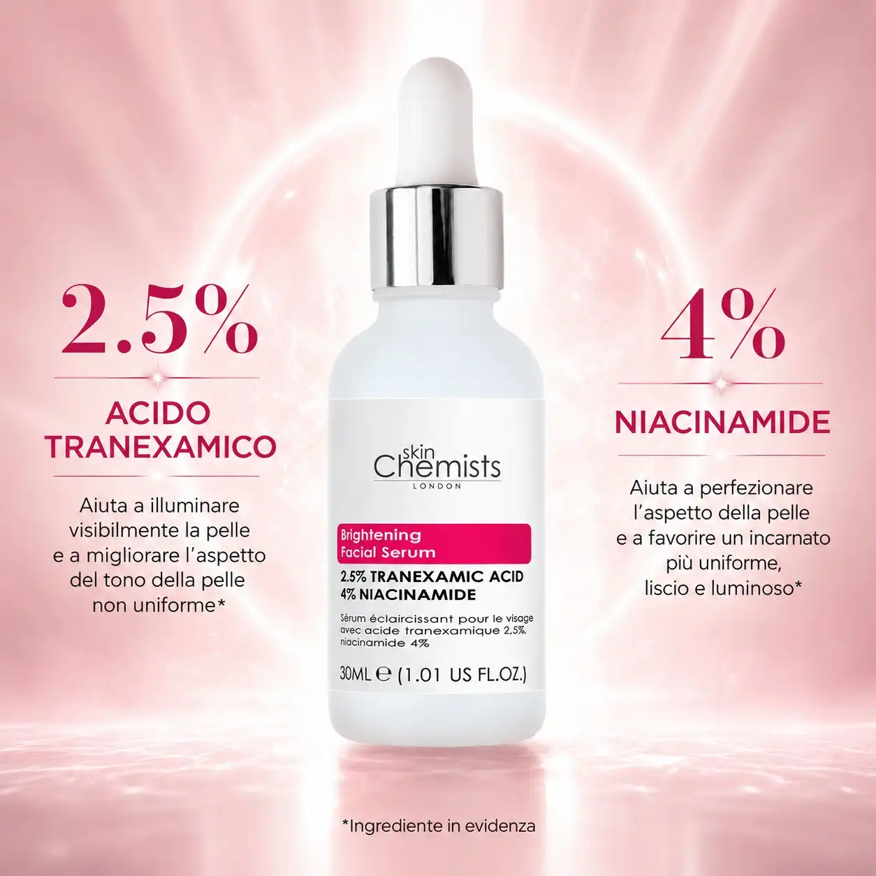 Iluminador con 2,5% de Ácido Tranexámico y 4% de Niacinamida Suero para luminosidad 30 ml - skinChemists - Comparador de precios