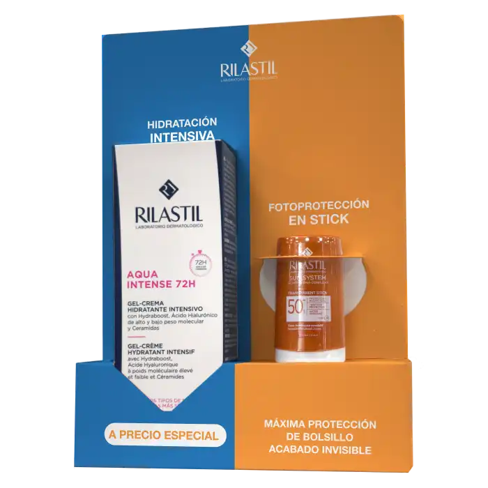 Pack Aqua Intense 72h Gel-Crema + Sun System Stick Transparente SPF50+ - Rilastil - Comparador de precios