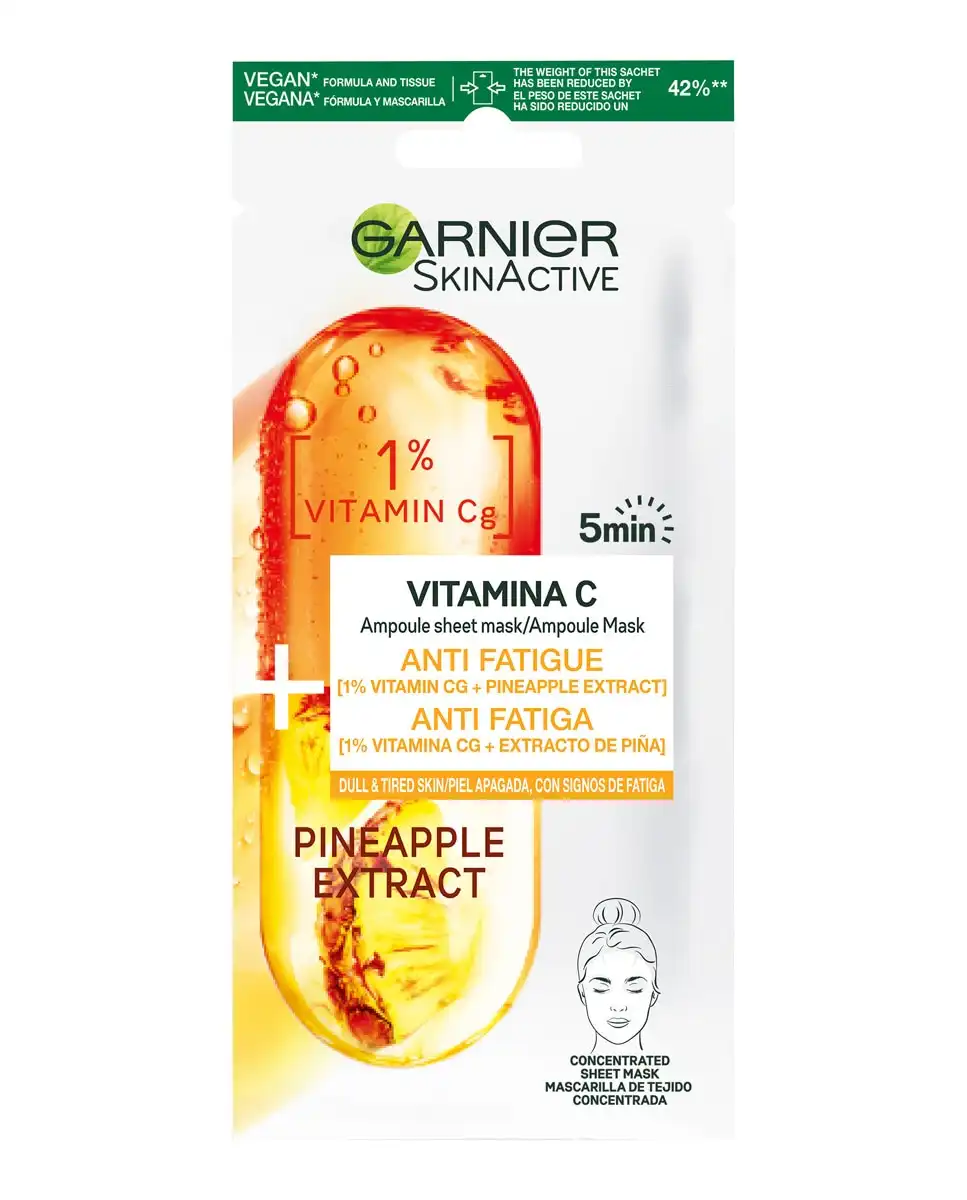 Garnier - Mascarilla En Ampolla Anti Fatiga Con Vitamina CG Y Extracto De Piña Skin Active - Garnier - Comparador de precios