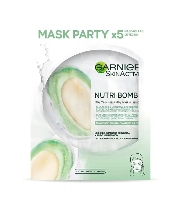 Garnier - Pack de 5 mascarillas faciales nutritivas y reparadoras Nutri Bomb - Leche de almendras - Garnier - Comparador de precios