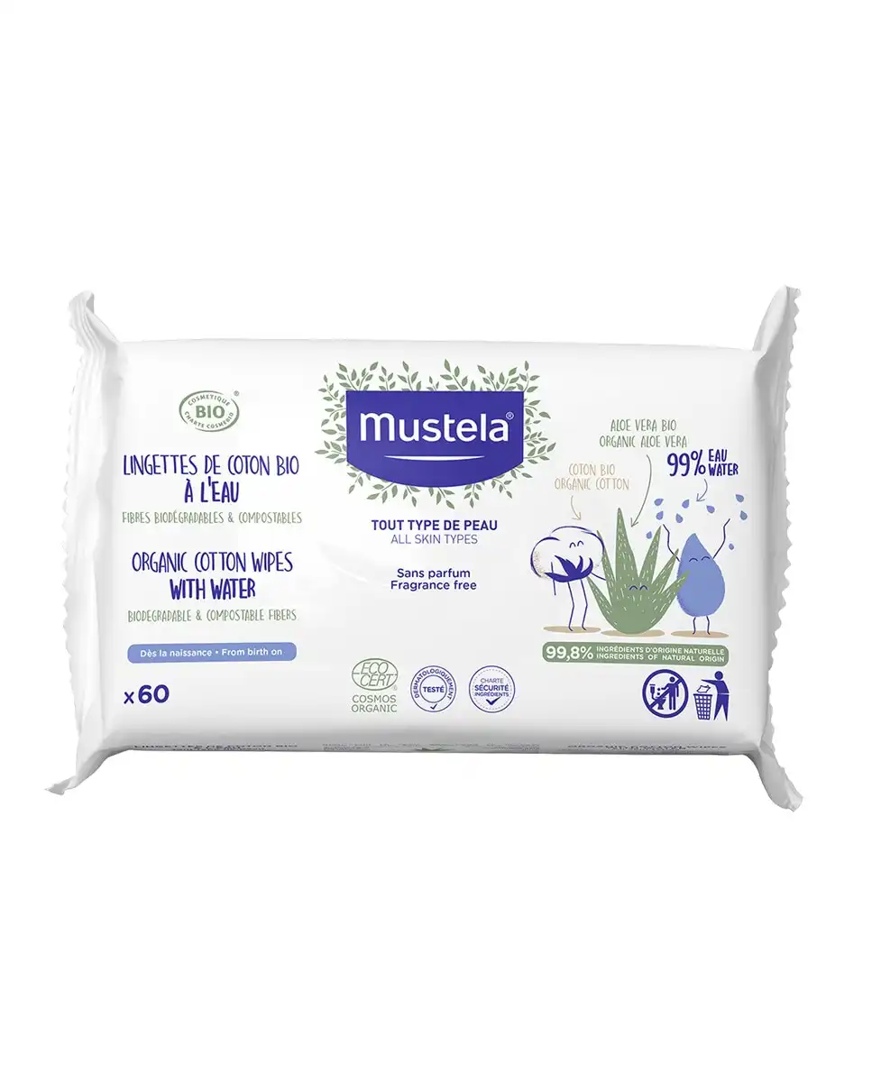 Mustela - 60 Toallitas Al Agua De Algodón Bio - Mustela - Comparador de precios