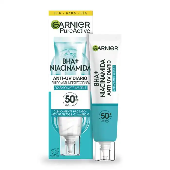 Pure Active Fluido UV Diario con BHA + Niacinamida FPS50+ 40 ml - Garnier - Comparador de precios
