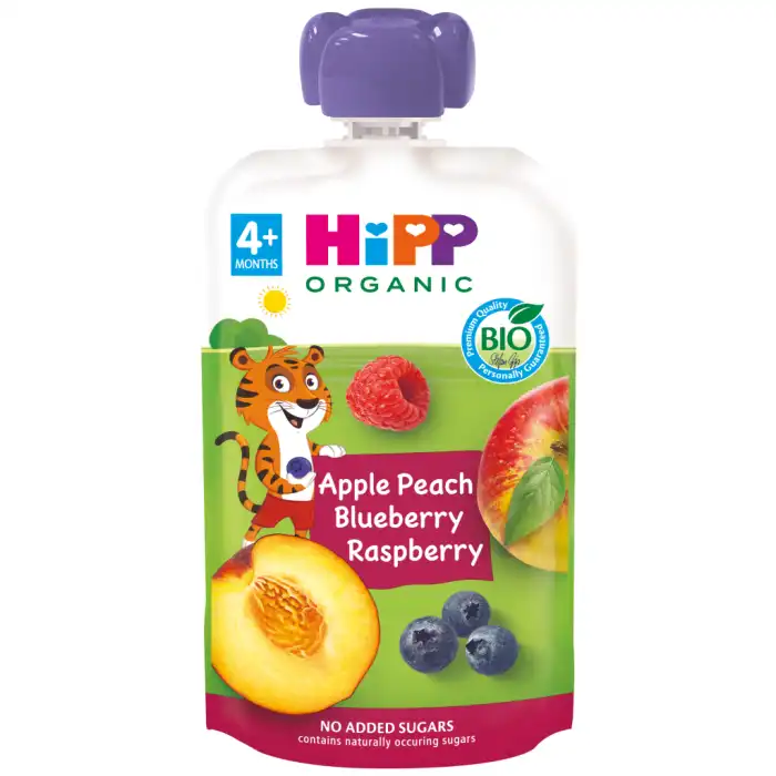 Bolsita Melocotón, Manzana y Fruta del Bosque 100 gr - HiPP - Comparador de precios