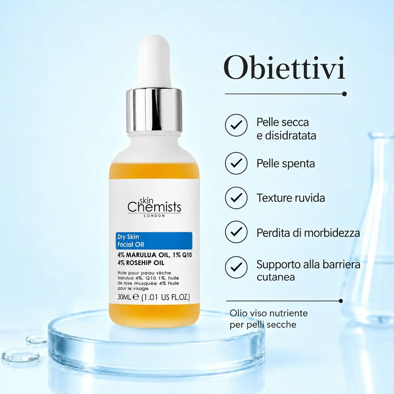 Tratamiento para Piel Seca con Aceite De Marula, Q10 y Rosa Mosqueta Aceite facial 30 ml - skinChemists - Comparador de precios