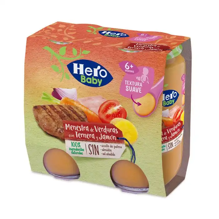 Tarritos de Menestra de Verduras con Ternera y Jamón 235 gr - Hero Baby - Comparador de precios