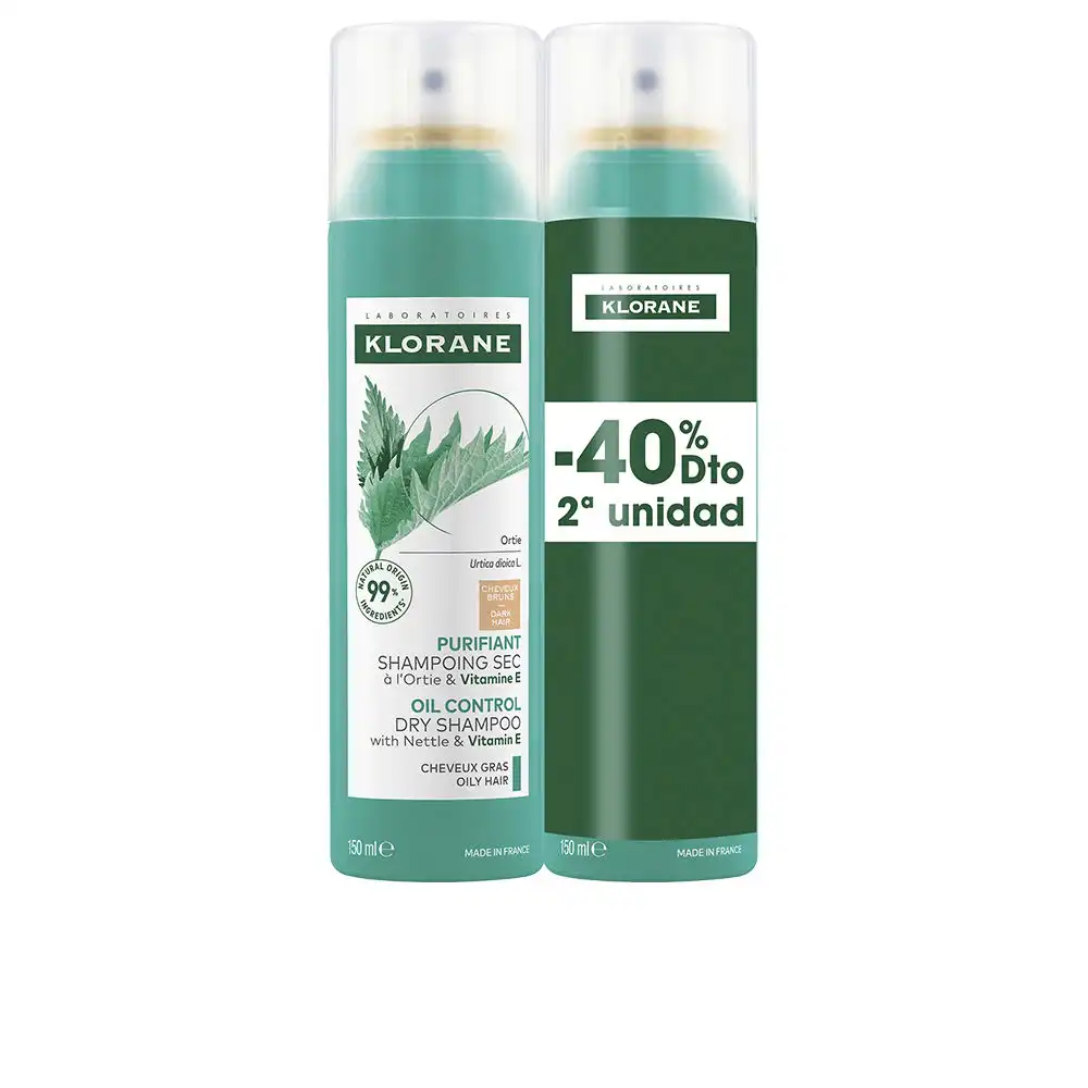 A La Ortiga champú seco seborregulador cabellos castaño/moreno pack 2 x 150 ml - Klorane - Comparador de precios