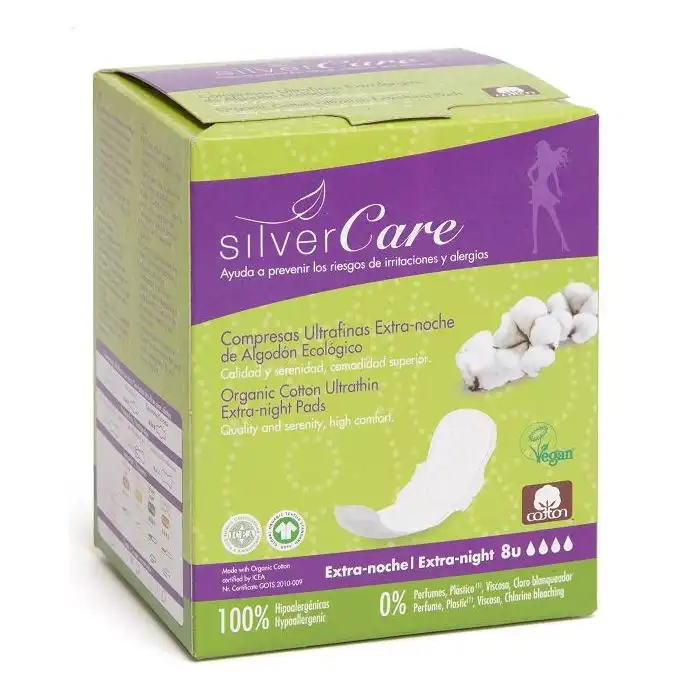 Compresa Algodón Ecológico Extra-Noche con Alas - SILVER CARE - Comparador de precios