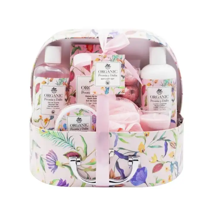 Set de Baño Maleta Vintage Organic Peonía y Dalia - Becasan Nature - Comparador de precios
