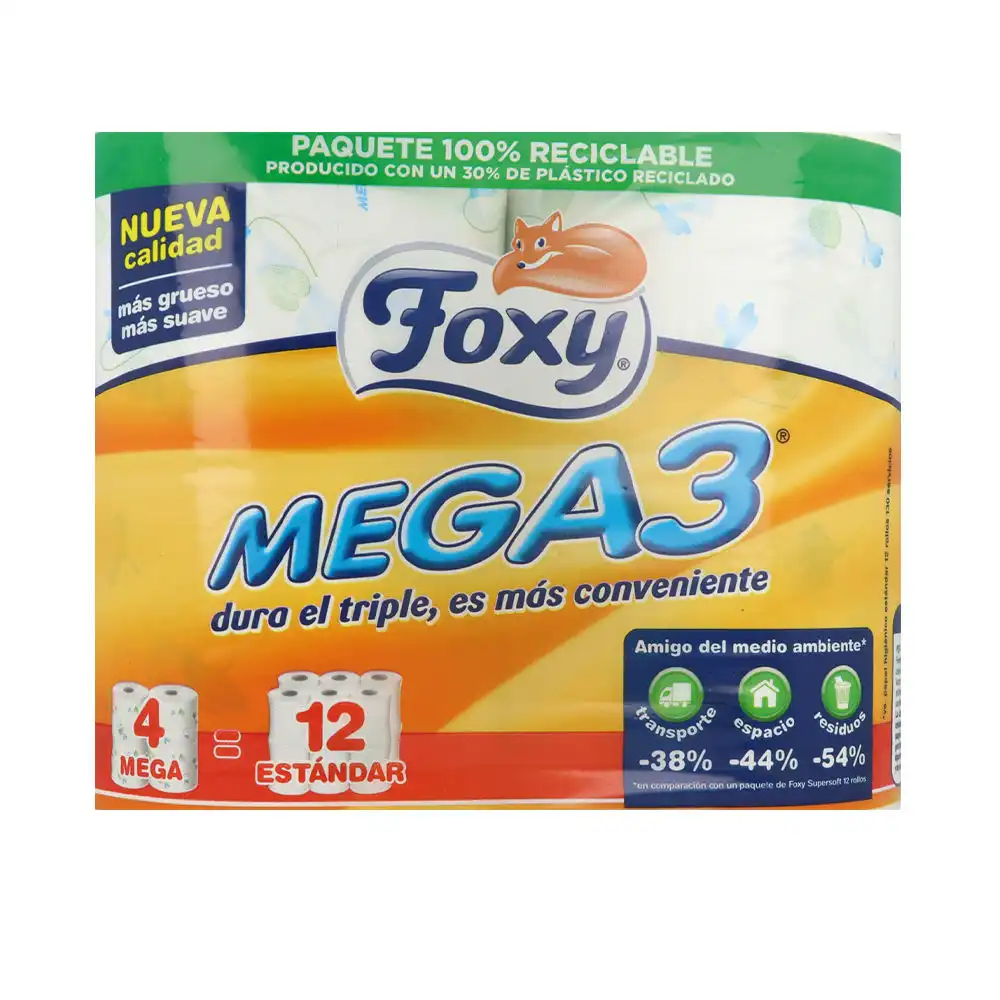 MEGA3 papel higiénico triple duración 4 rollos - FOXY - Comparador de precios