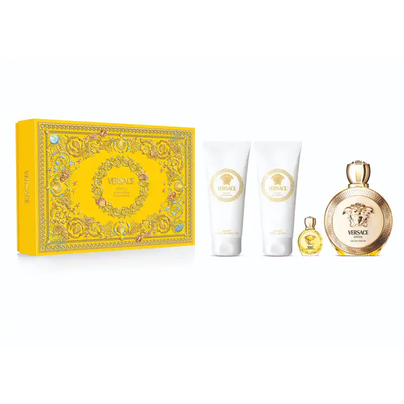 Set Eros Pour Femme Eau De Parfum 100 Ml + Mini + Body Lotion + Shower Gel - Versace - Comparador de precios