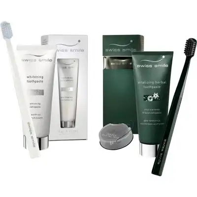 Day & Night Dental Beauty Kit Whitening Toothpaste 75 ml + Toothbrush White + Vitalizing Herbal Toothpaste 75 ml + Toothbrush Black + Waxed Dental Tape 150.0 ml - Swiss Smile - Comparador de precios