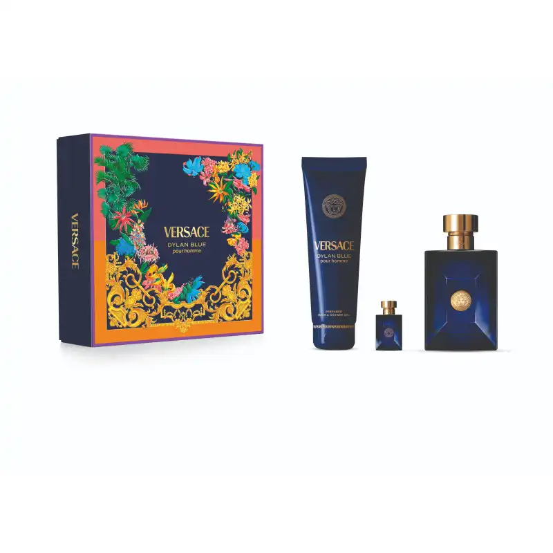 Set Dylan Blue Pour Homme Eau De Toilette 100 Ml + 5 Ml + Shower Gel 150 Ml - Versace - Comparador de precios