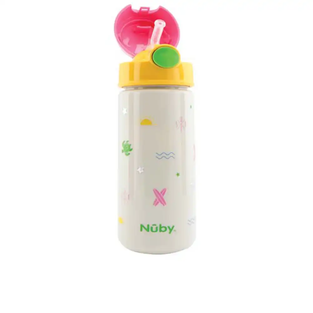 Taza con botón y pajita blanda #surf rosa 540 ml 1 u - Nuby - Comparador de precios